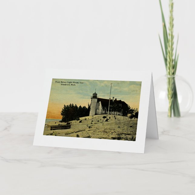 Carte De Vacances Métallisée Phare de Point Betsey près de Frankfort Michigan (Recto)