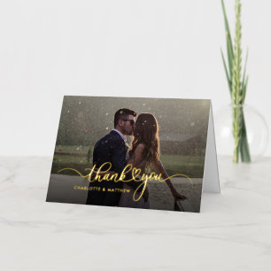 Carte De Vacances Métallisée Photo de mariage Vous remerciez de votre main en