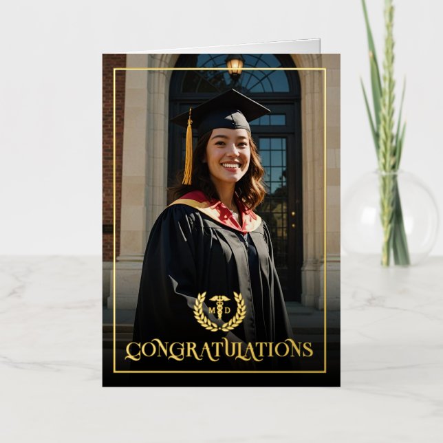 Carte De Vacances Métallisée Photo personnalisée MD Docteur en médecine Diplôme (Recto)