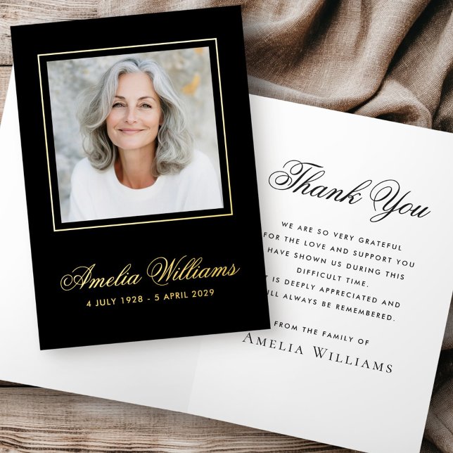 Carte De Vacances Métallisée Photo sympathie deuil réel feuille merci (Photo sympathy bereavement real foil thank you foil greeting card)