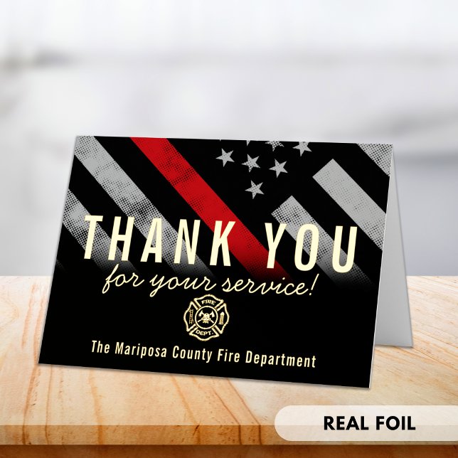 Carte De Vacances Métallisée Pompier Drapeau de Feu Premier Intervenant Merci (Firefighter Fire Flag First Responder Thank You Foil Greeting Card)