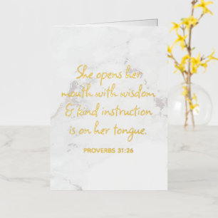 Carte De Vacances Métallisée Proverbes 31:26 Verset de la Bible Marbre Glamour