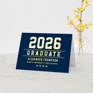 Carte De Vacances Métallisée Remerciement de fin d'études Navy Gold Varsity 202