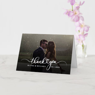 Carte De Vacances Métallisée Remerciement de photo de mariage en écriture manus