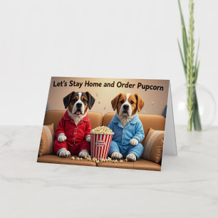 Carte De Vacances Métallisée Restons à la maison et commandons des chiens de de