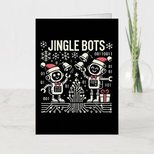 Carte De Vacances Métallisée Robots de fête de Noël avec des chapeaux de Père N