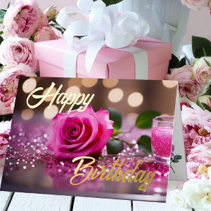 Carte De Vacances Métallisée Rose rose simple élégant Vœu d'anniversaire