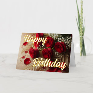 Carte De Vacances Métallisée Rose rouge personnalisée Élégant Vœu d'anniversair