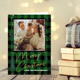 Carte De Vacances Métallisée Russe Plaid Christmas Tree Forest Photo Real