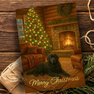 Carte De Vacances Métallisée Scène de Noël vintage avec chien