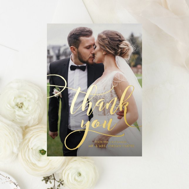 Carte De Vacances Métallisée Script Whimsical Full Photo Mariage Merci (Créateur téléchargé)