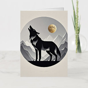 Carte De Vacances Métallisée Silhouette de loup élégante noir gris minimaliste