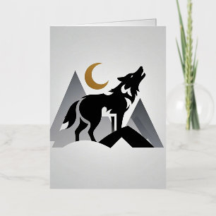 Carte De Vacances Métallisée Silhouette de loup lisse hurlant croissant de lune