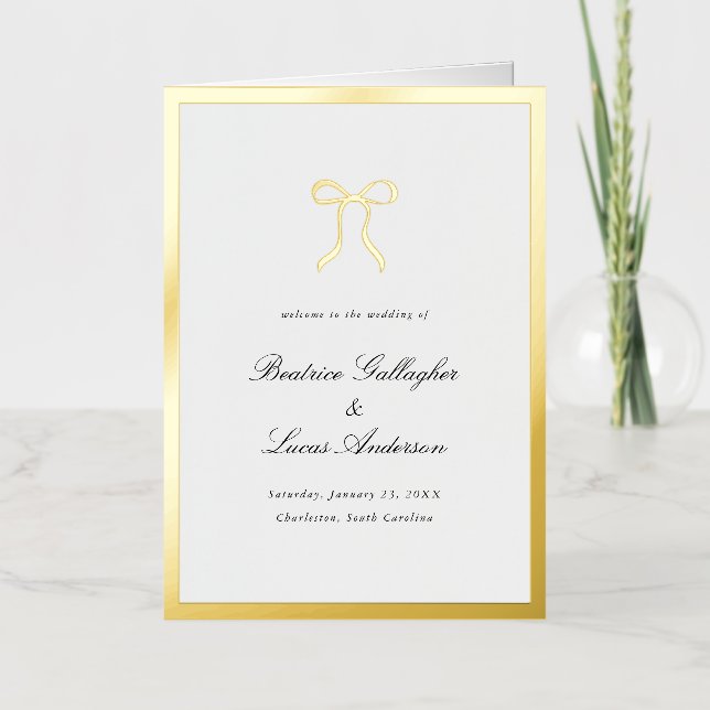Carte De Vacances Métallisée Simple Bow Classic Wedding Foil Program (Recto)