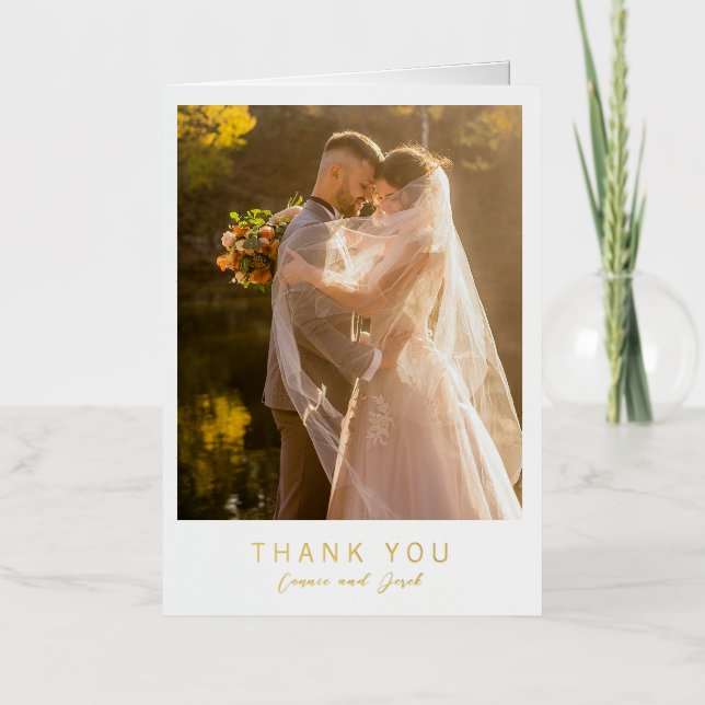 Carte De Vacances Métallisée Simple Photo Modern Wedding Foil Thank You Card (Recto)