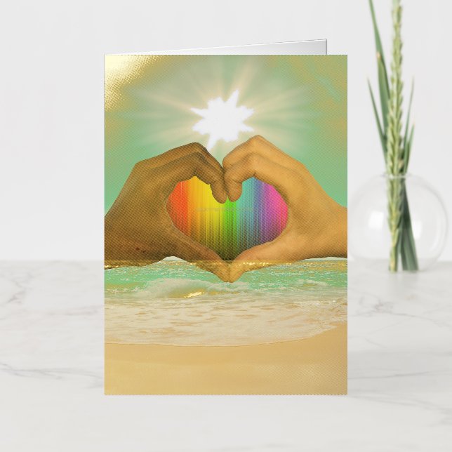 Carte De Vacances Métallisée SlipperyJoe's deux mains coeur interracial mâle h (Recto)