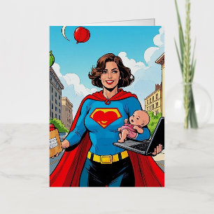 Carte De Vacances Métallisée "Super Mom" Retro style bande dessinée