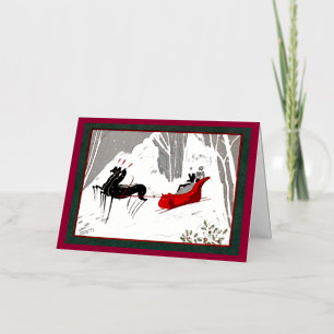 Carte De Vacances Métallisée traîneau Art déco