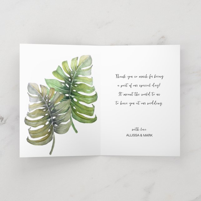 Carte De Vacances Métallisée Tropical Palm Feuille Merci or (Couchage intérieur)