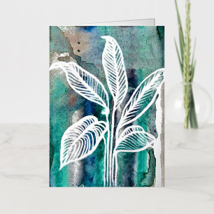 Carte De Vacances Métallisée Turquoise Bleu & Turquoise Aquarelle Botanique Mod