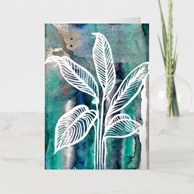 Carte De Vacances Métallisée Turquoise Bleu & Turquoise Aquarelle Botanique Mod (Recto)