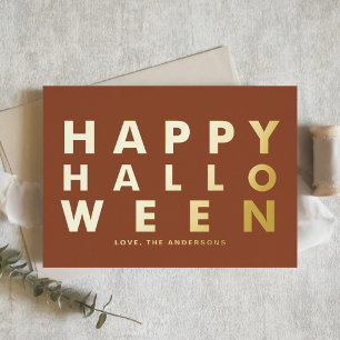 Carte De Vacances Métallisée Typographie Moderne Gras Terracotta Joyeux Hallowe