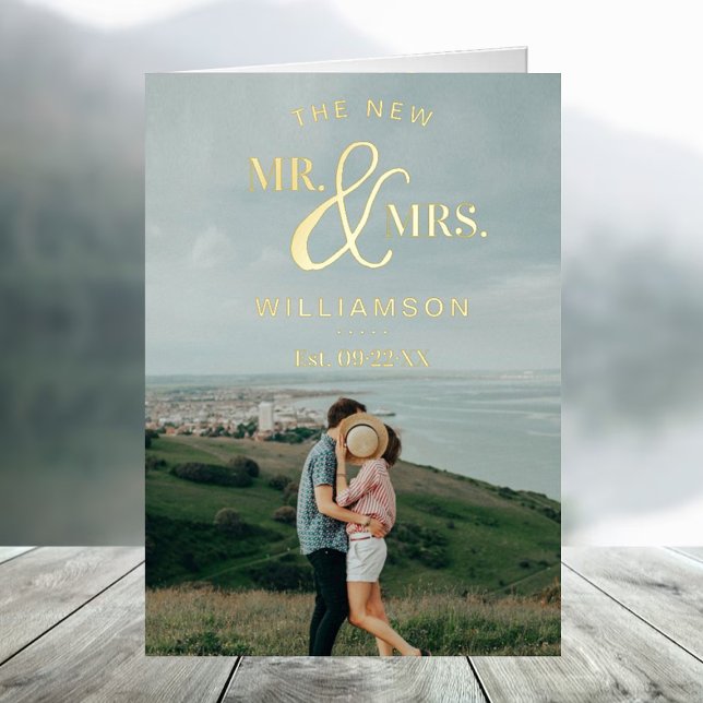 Carte De Vacances Métallisée Typographie moderne Mariage Photo Merci réel (Créateur téléchargé)