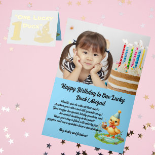 Carte De Vacances Métallisée Une fille photo Lucky Duck 1er anniversaire