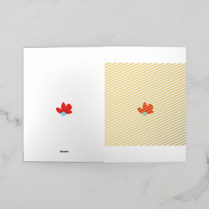 Carte De Vacances Métallisée une fleur rouge avec un centre bleu