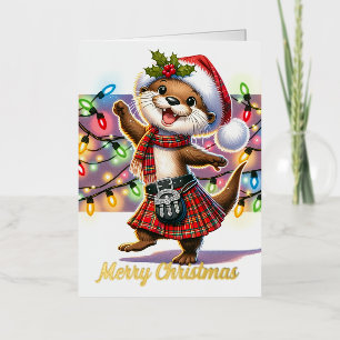 Carte De Vacances Métallisée Une loutre de Noël écossaise festive