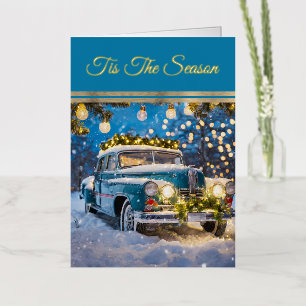 Carte De Vacances Métallisée Vieille voiture festive