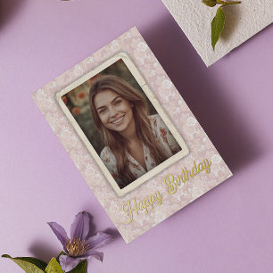 Carte De Vacances Métallisée Vintage Victoria Rose Cabinet photo Anniversaire