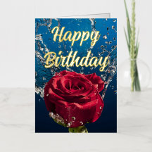 Vœu d'anniversaire élégant avec rose rouge personn
