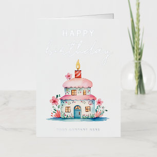 Carte De Vacances Métallisée Vœux d'anniversaire argent Maison Gâteau Immobilie