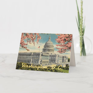 Carte De Vacances Métallisée Washington DC US Capitol Cerry Blossoms Gold