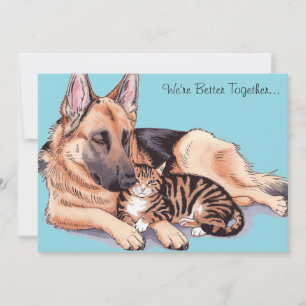 Carte de vacances mignonne avec un chat et un chie