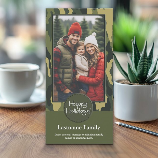 Carte de vacances militaire avec impression de cam (Custom Holiday Photo card - Can be used for any event)