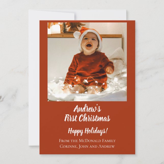 Carte de vacances minimale premier Noël de bébé ro (Devant)