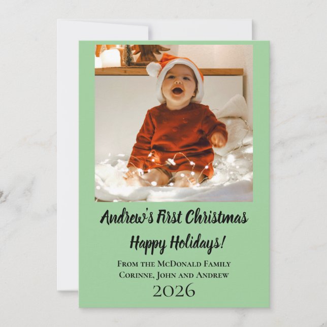 Carte de vacances minimale premier Noël de bébé ve (Devant)