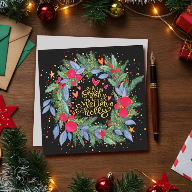 Carte de vacances Mistletoe Holly Wreath Inspirivi (Créateur téléchargé)