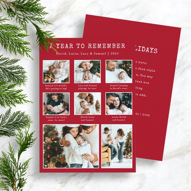 Carte de vacances moderne en collage de photos rou (Red and White Photo Collage A Year To Remember )