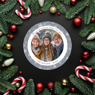 Carte de vacances moderne Gris et Blanc Snowflics