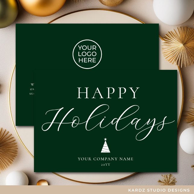 Carte de vacances moderne Happy Holiday Business H (Holiday Card shown in 5 x 7 in. Personalize with text, logo, message. Choose paper + corner style.)