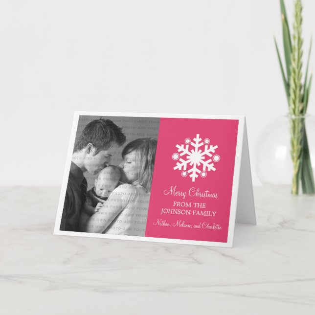Carte de vacances moderne Snowflake, rose (Devant)