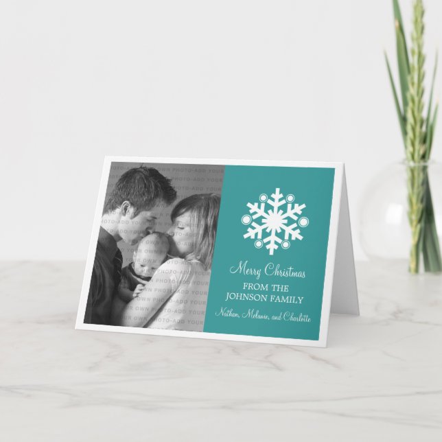 Carte de vacances moderne Snowflake, Turquoise (Devant)