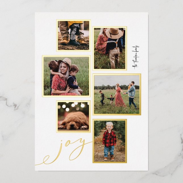 Carte de vacances multi-photo Gold Frame Joy Scrip (Recto)