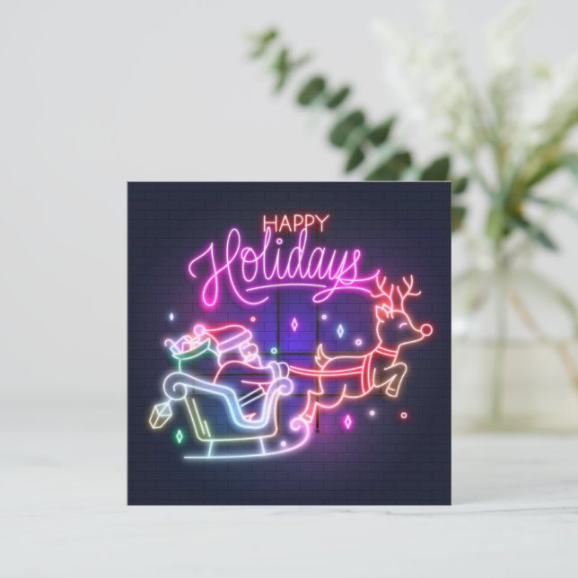 Carte de vacances Neon Père Noël Reindeer (Debout devant)
