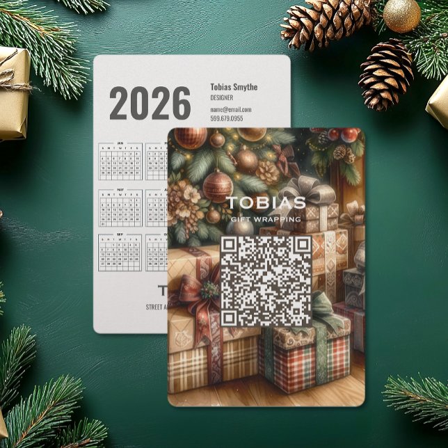 Carte de vacances Noël QR Code Affaires (Christmas QR Code 2026 Calendar Business Holiday Card (front and back))