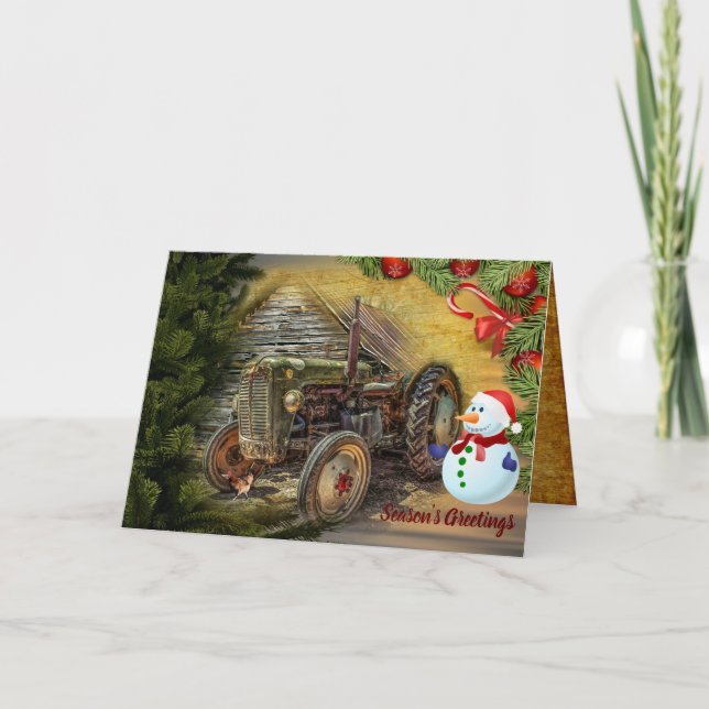 Carte de vacances Noël vintage Tracteur vert Grang (Devant)