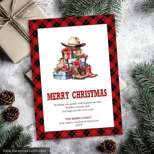carte de vacances occidentale typographie carreau  (Western holiday card buffalo plaid typography

)